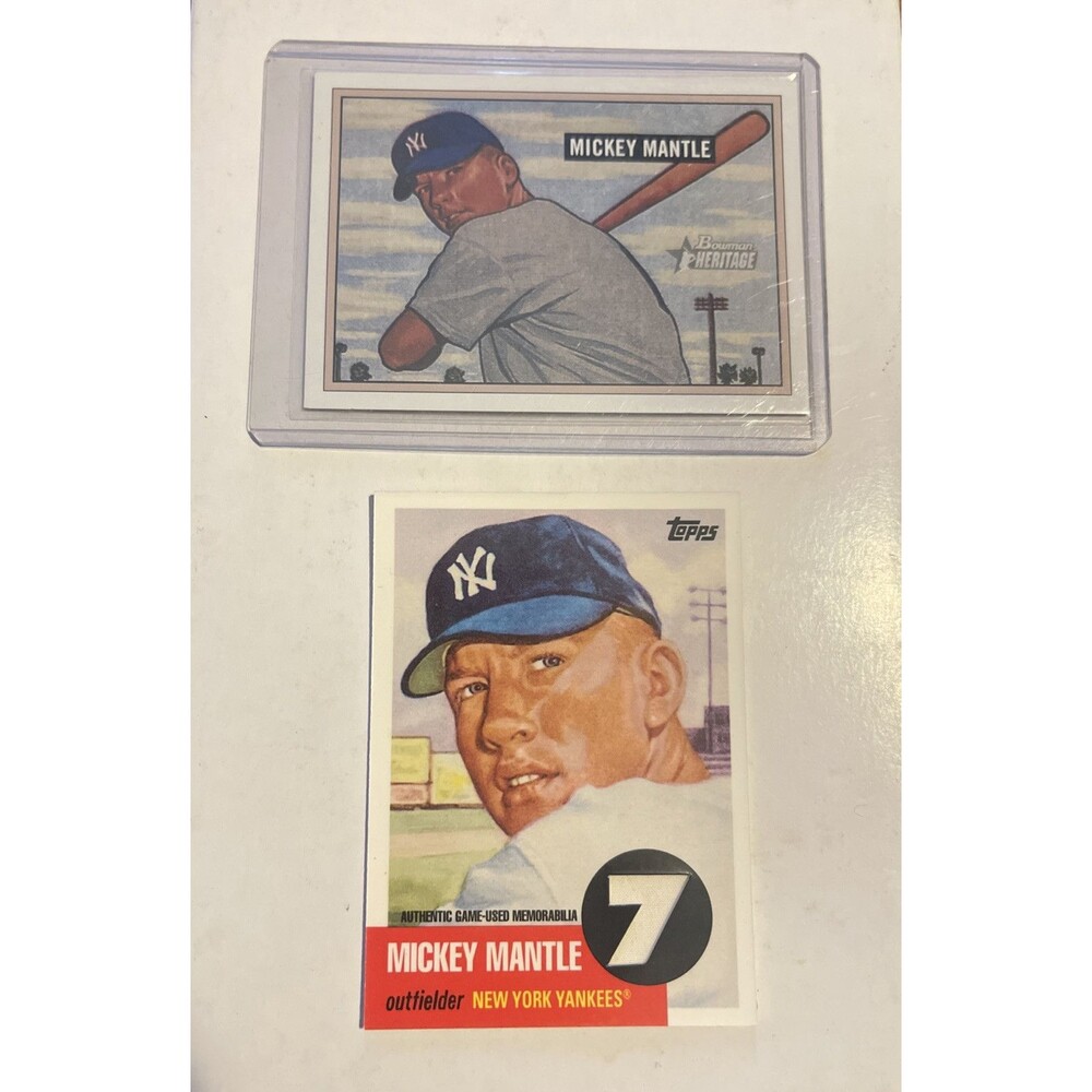 2008 Topps Mickey Mantle Jersey Relic #MMR-53 & 2006 Bowman Heritage Redem #350